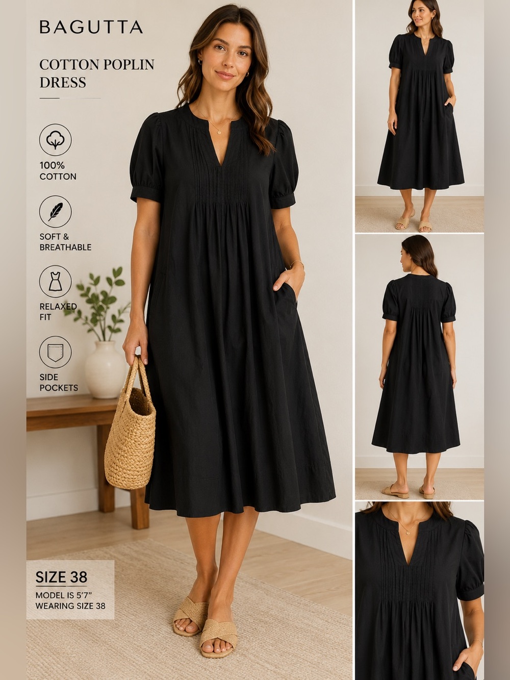 Bagutta Black Cotton Poplin Dress – Women’s Size 38